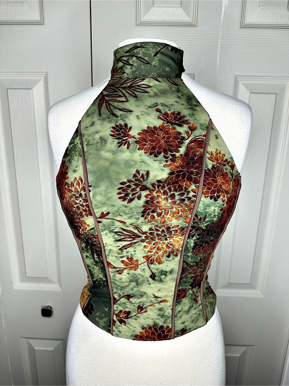 Floral Halter Crop Top in Green & Red Like New